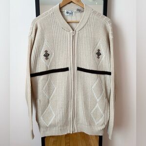 Vintage 80s 90s Gioni Designs grandpa knit zip-up cardigan sweater knitwear dad